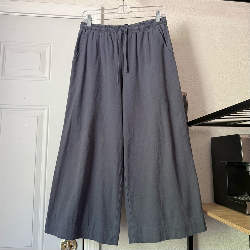 Wildfang grey charcoal cotton elastic waist wide leg cropped pants